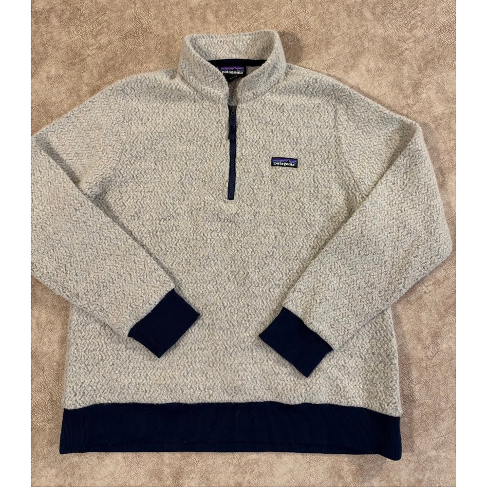 Patagonia Quarter Zip Fleece Pullover Gray Navy Trim Men's XL